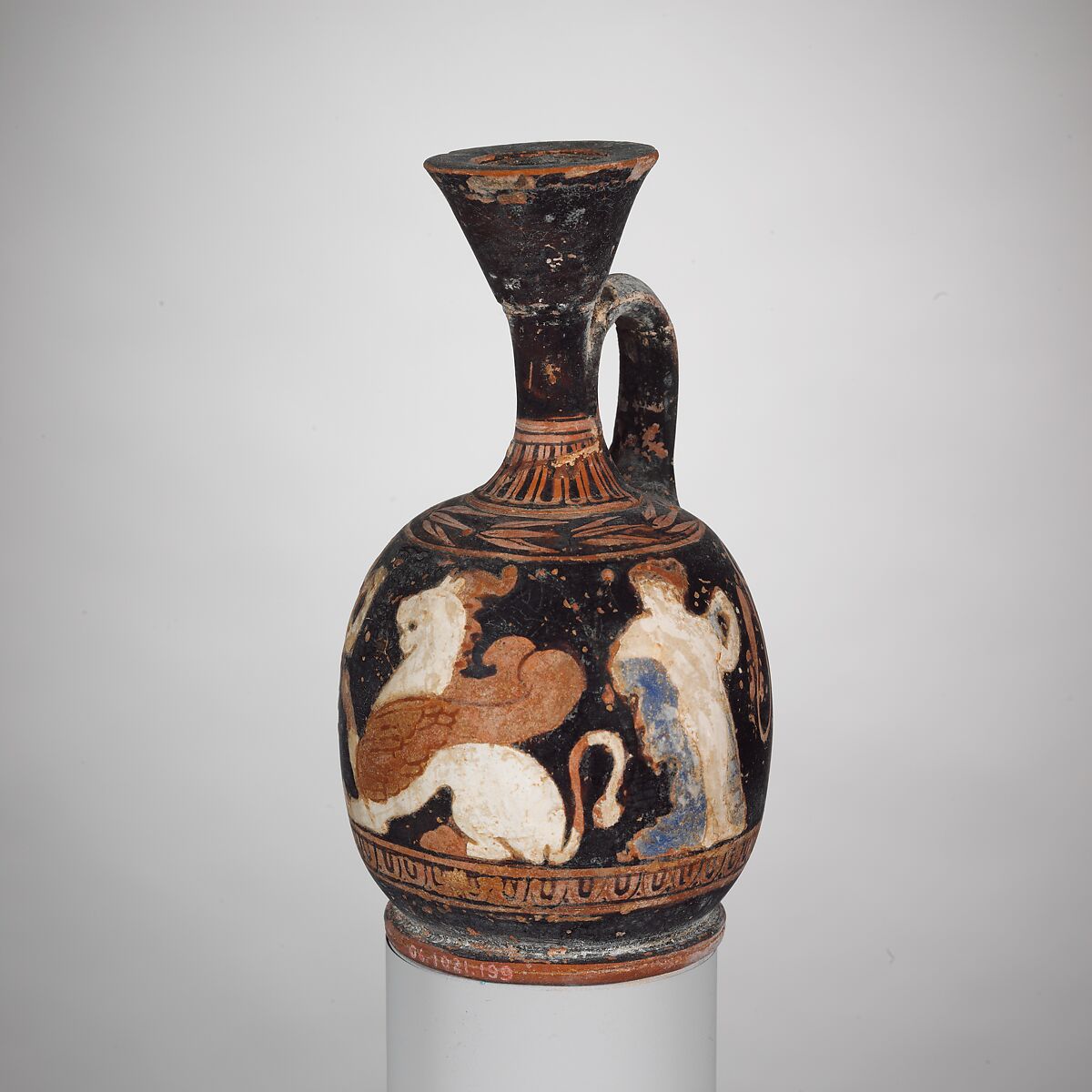 Terracotta squat lekythos (oil jar), Terracotta, Greek, Attic 