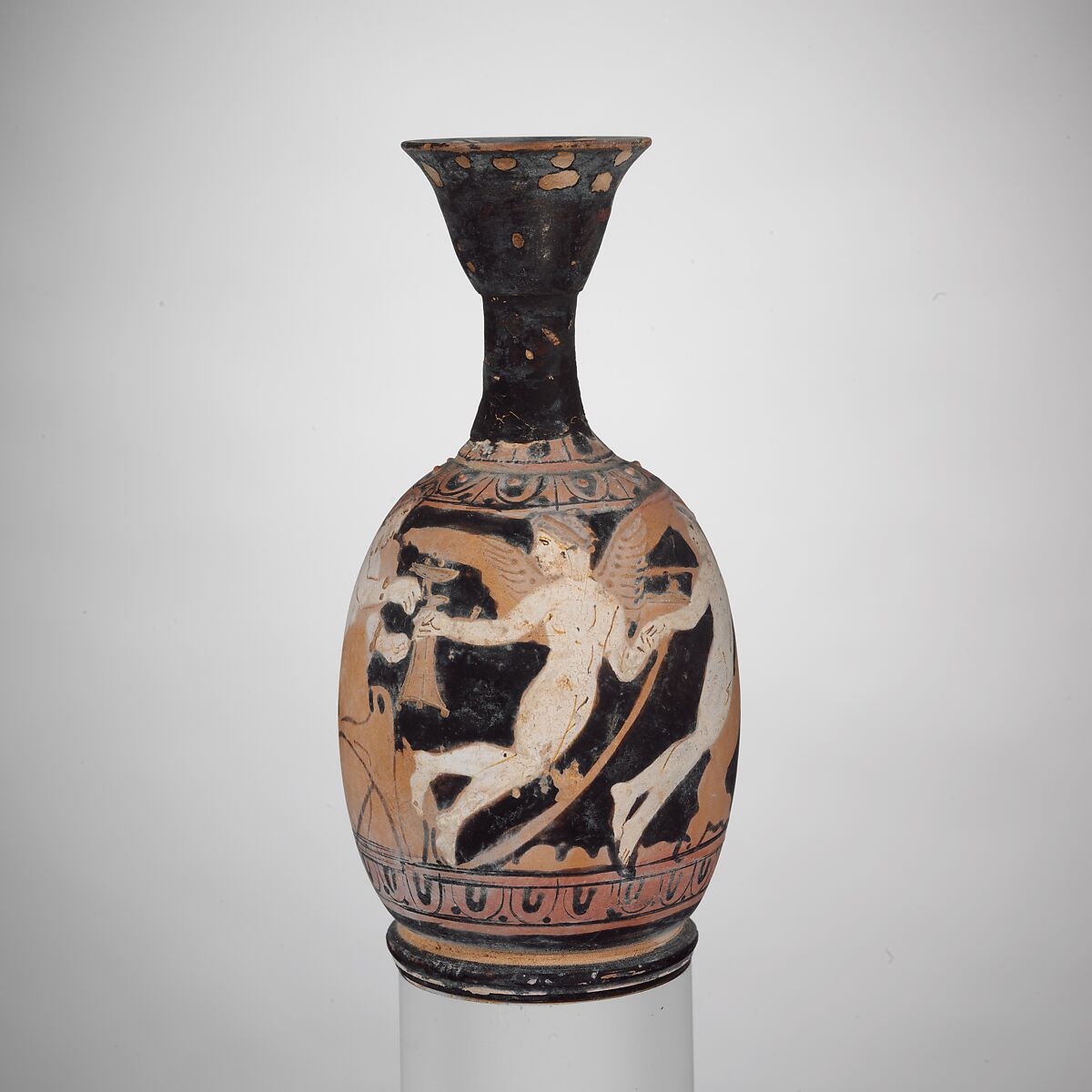 Terracotta squat lekythos (oil jar), Terracotta, Greek, Attic 