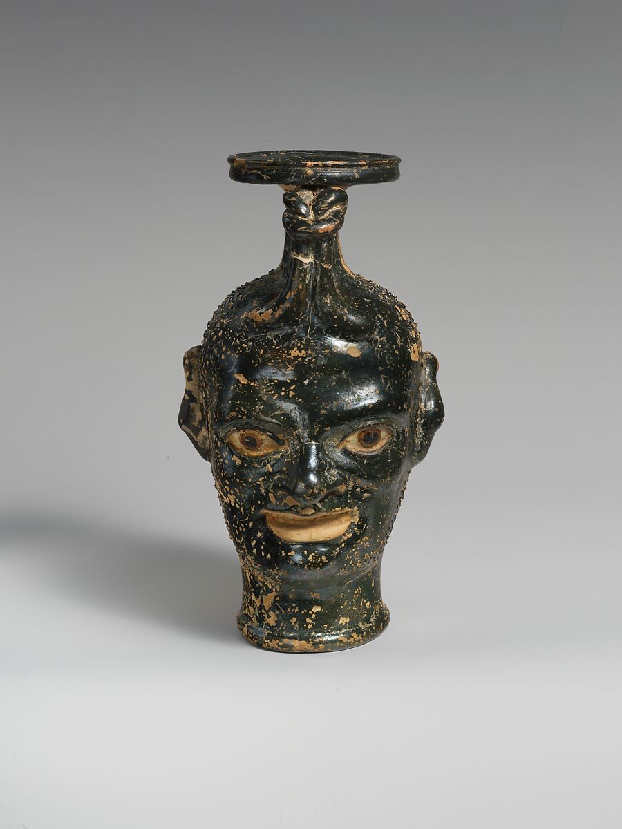 Terracotta vase with janiform heads, Terracotta, Etruscan