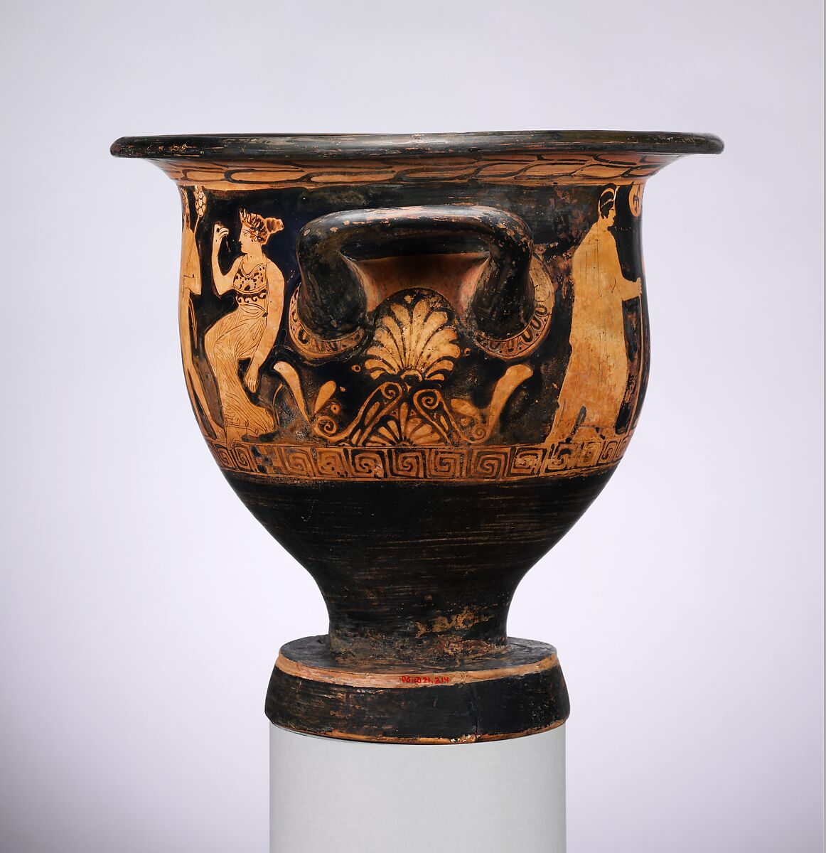 Terracotta bell-krater (vase for mixing wine and water), Attributed to the Meleager Painter, Terracotta, Greek, Attic