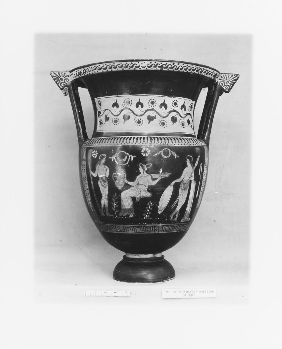 Terracotta column-krater (mixing bowl), Attributed to the Varrese Painter, Terracotta, Greek, South Italian, Apulian 