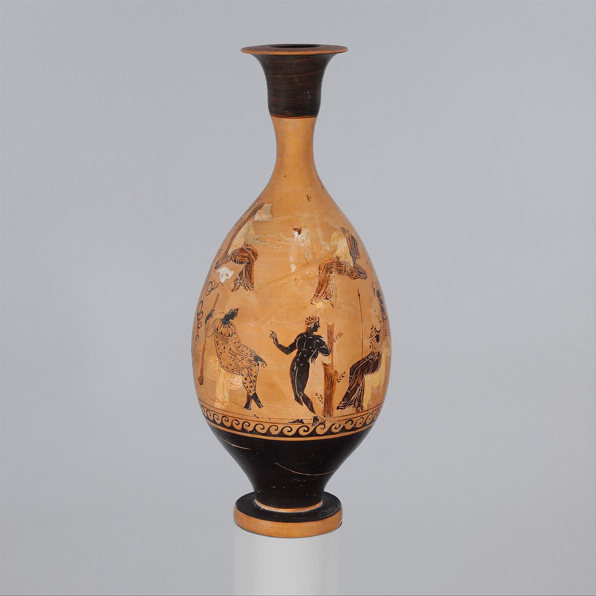 Terracotta lekythos (oil flask), Attributed to the Pagenstecher Class, Terracotta, Greek, South Italian, probably Paestan 