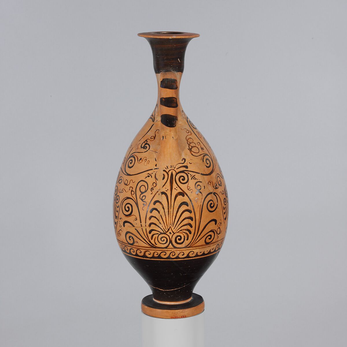 Terracotta lekythos (oil flask), Attributed to the Pagenstecher Class, Terracotta, Greek, South Italian, probably Paestan