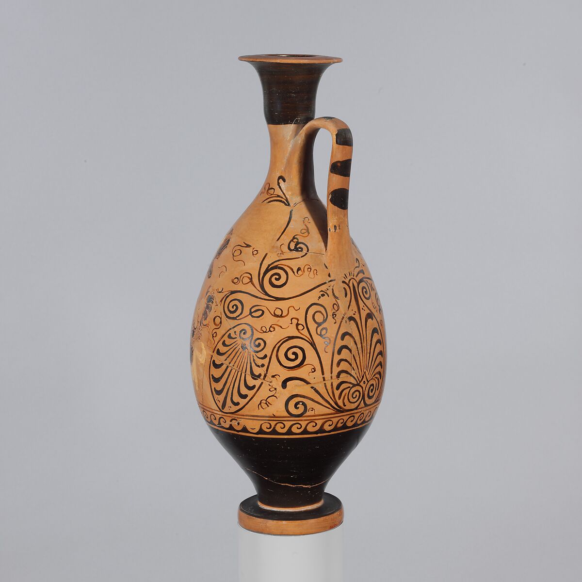 Terracotta lekythos (oil flask), Attributed to the Pagenstecher Class, Terracotta, Greek, South Italian, probably Paestan