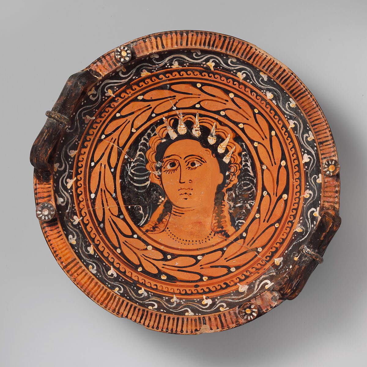 Terracotta lekanis (dish), Close in style to the Baltimore Painter, Terracotta, Greek, South Italian, Apulian 