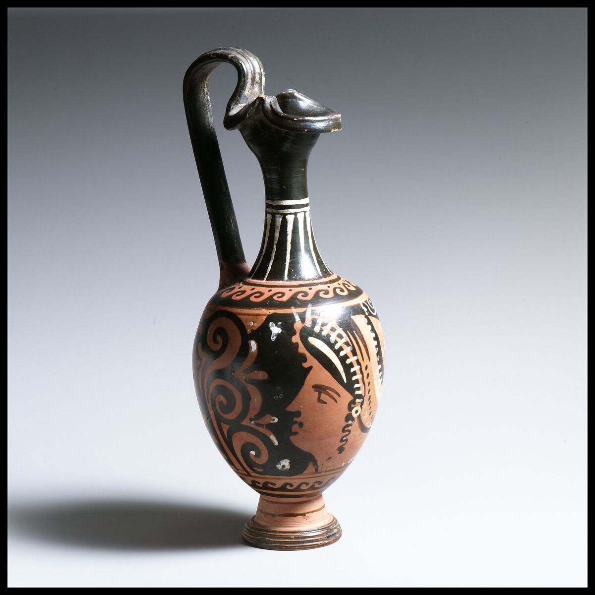 Oinochoe, Attributed to near the Painter of Vatican Y 5 and 6 
, Terracotta, Greek, South Italian, Apulian 