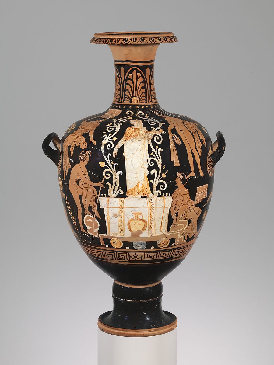 Terracotta hydria (water jar), Attributed to the Olcott Painter, Terracotta, Greek, South Italian, Campanian 
