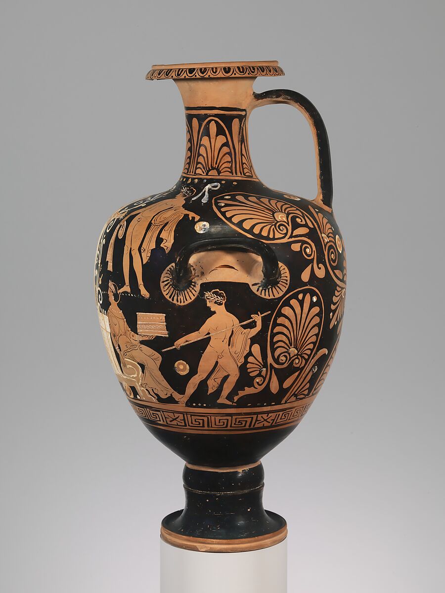 Terracotta hydria (water jar), Attributed to the Olcott Painter, Terracotta, Greek, South Italian, Campanian
