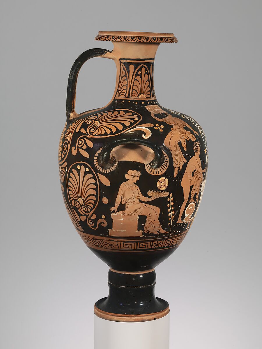 Terracotta hydria (water jar), Attributed to the Olcott Painter, Terracotta, Greek, South Italian, Campanian