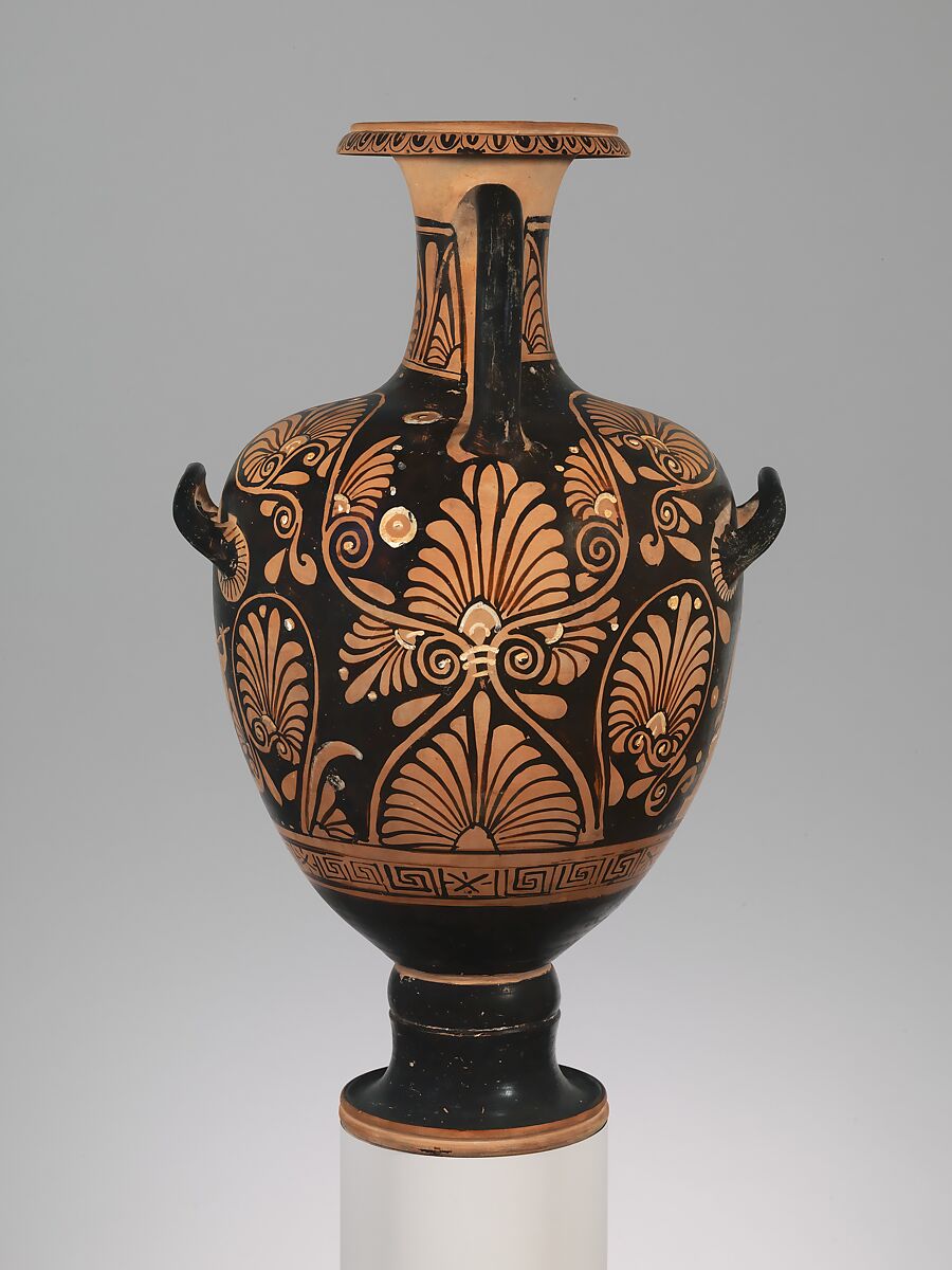 Terracotta hydria (water jar), Attributed to the Olcott Painter, Terracotta, Greek, South Italian, Campanian
