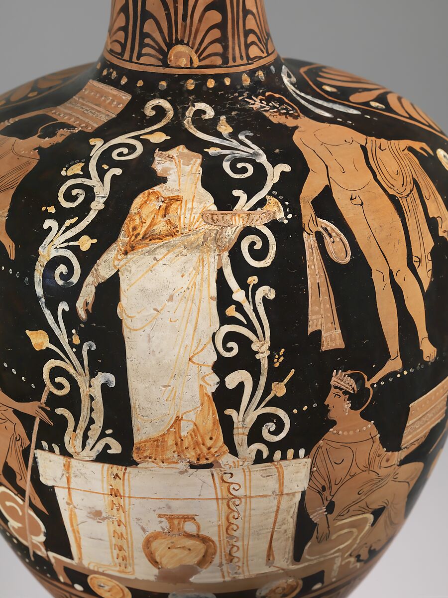 Terracotta hydria (water jar), Attributed to the Olcott Painter, Terracotta, Greek, South Italian, Campanian