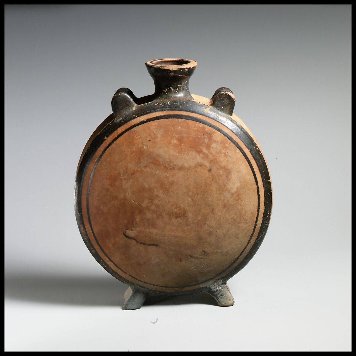 Terracotta pilgrim flask, Terracotta, Greek, South Italian, Campanian 