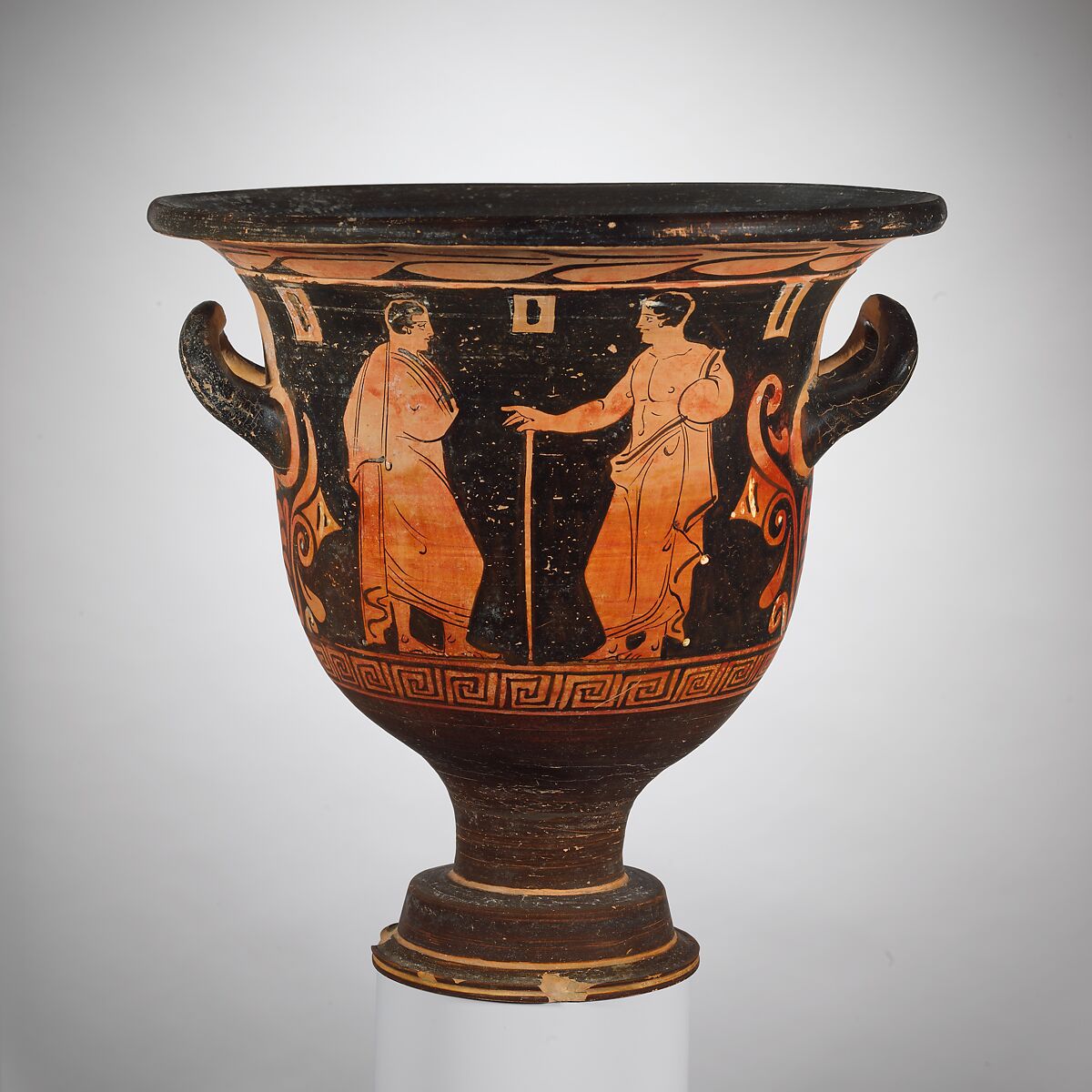 Terracotta bell-krater (mixing bowl), Attributed to the Whiteface Painter, Terracotta, Greek, South Italian, Campanian