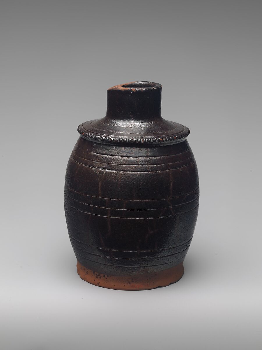 Snuff Canister, Probably earthenware, metal, American 