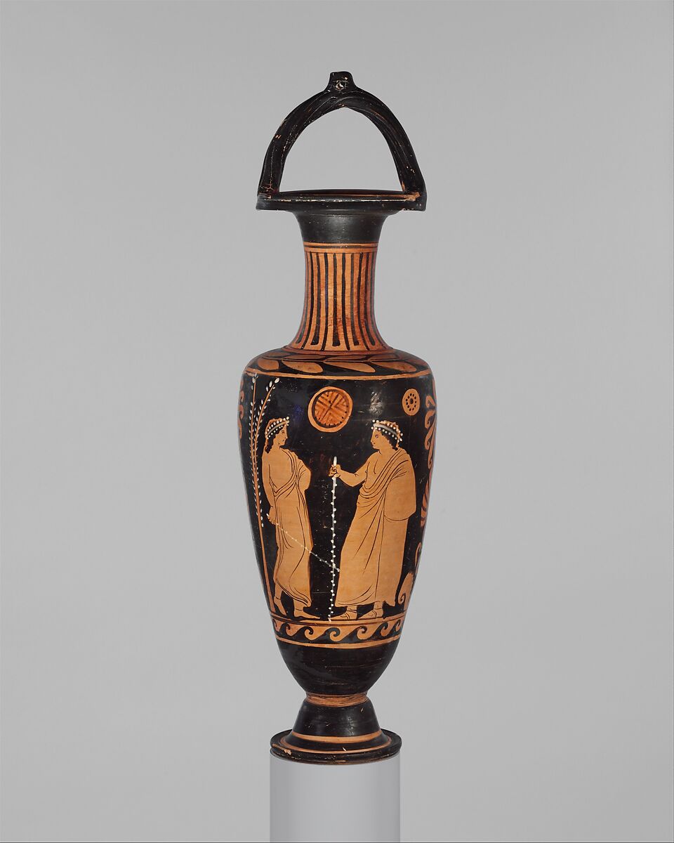 Terracotta bail-amphora (jar), Attributed to the Ixion Painter, Terracotta, Greek, South Italian, Campanian