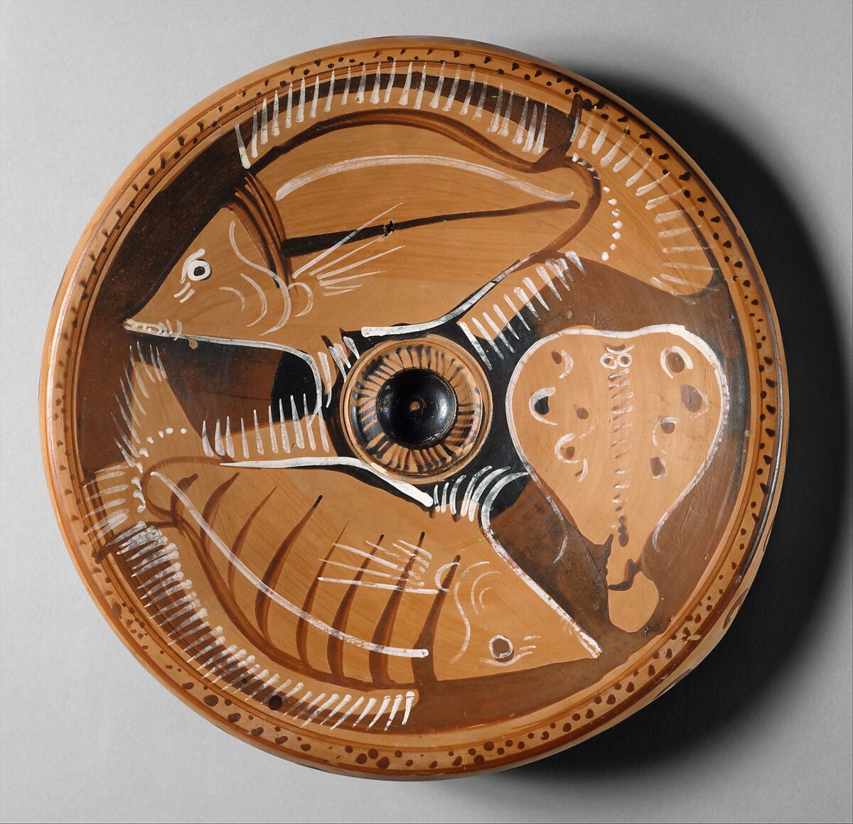 Terracotta fish-plate, Attributed to the Bastis Painter, Terracotta, Greek, South Italian, Campanian or Sicilian 