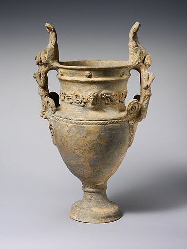 Terracotta volute-krater (bowl for mixing wine and water), Attributed to the Bolsena Group, Terracotta, Etruscan 