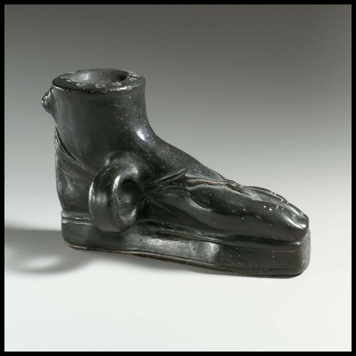 Terracotta guttus (flask with handle and spout), Terracotta, Greek, South Italian, Campanian