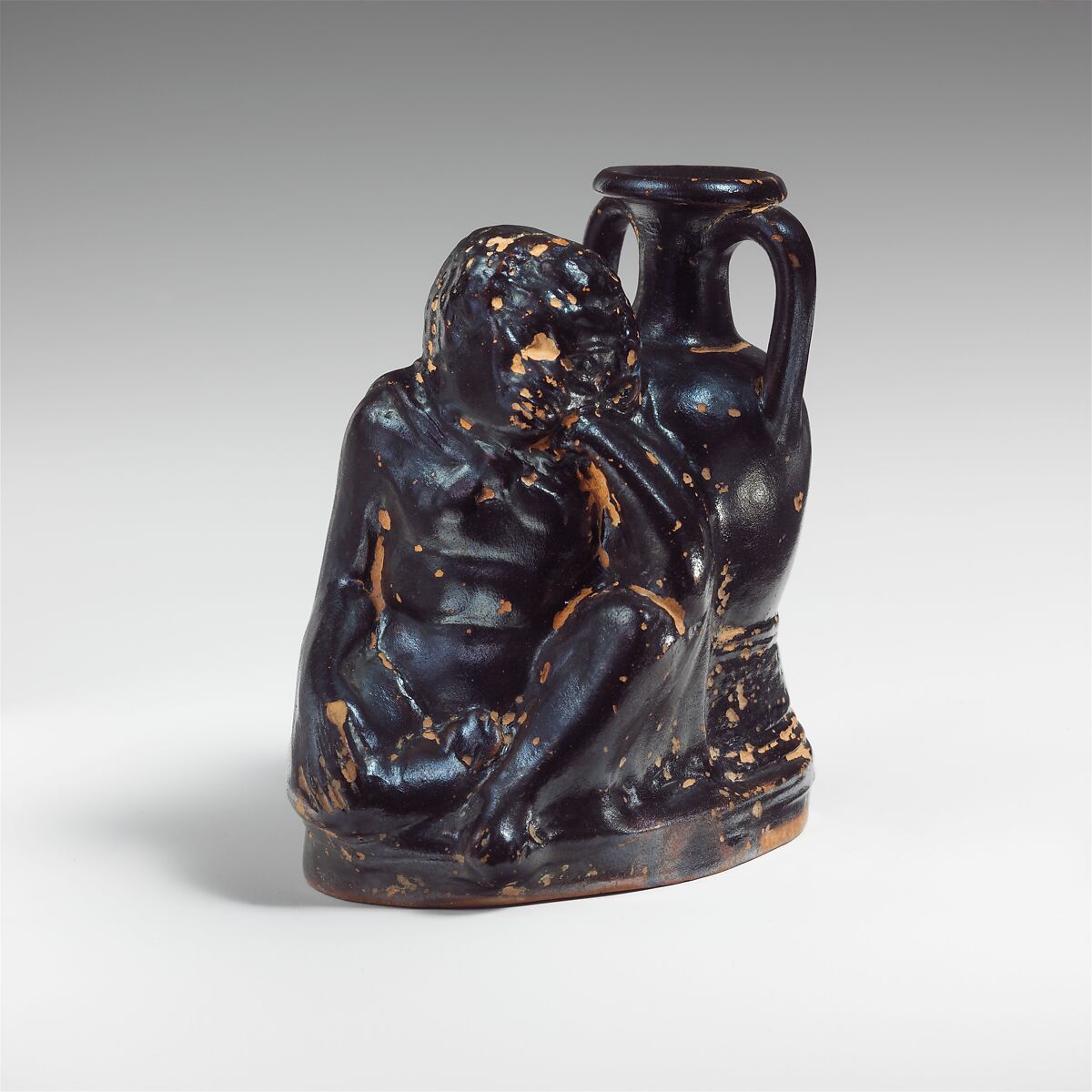 Terracotta askos (flask with a spout and handle), Terracotta, Greek, South Italian, Campanian 