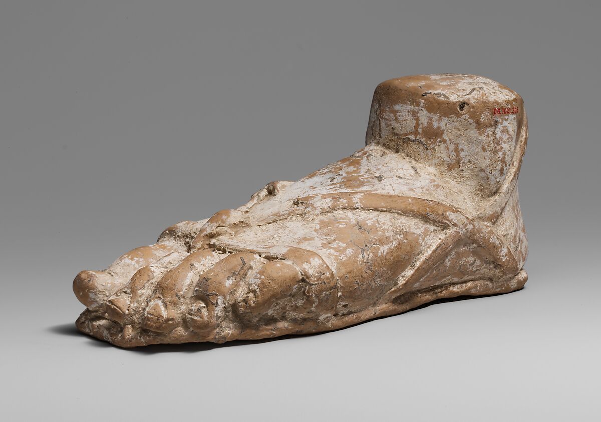 Terracotta left foot and ankle with sandal, Terracotta, Greek, South Italian 