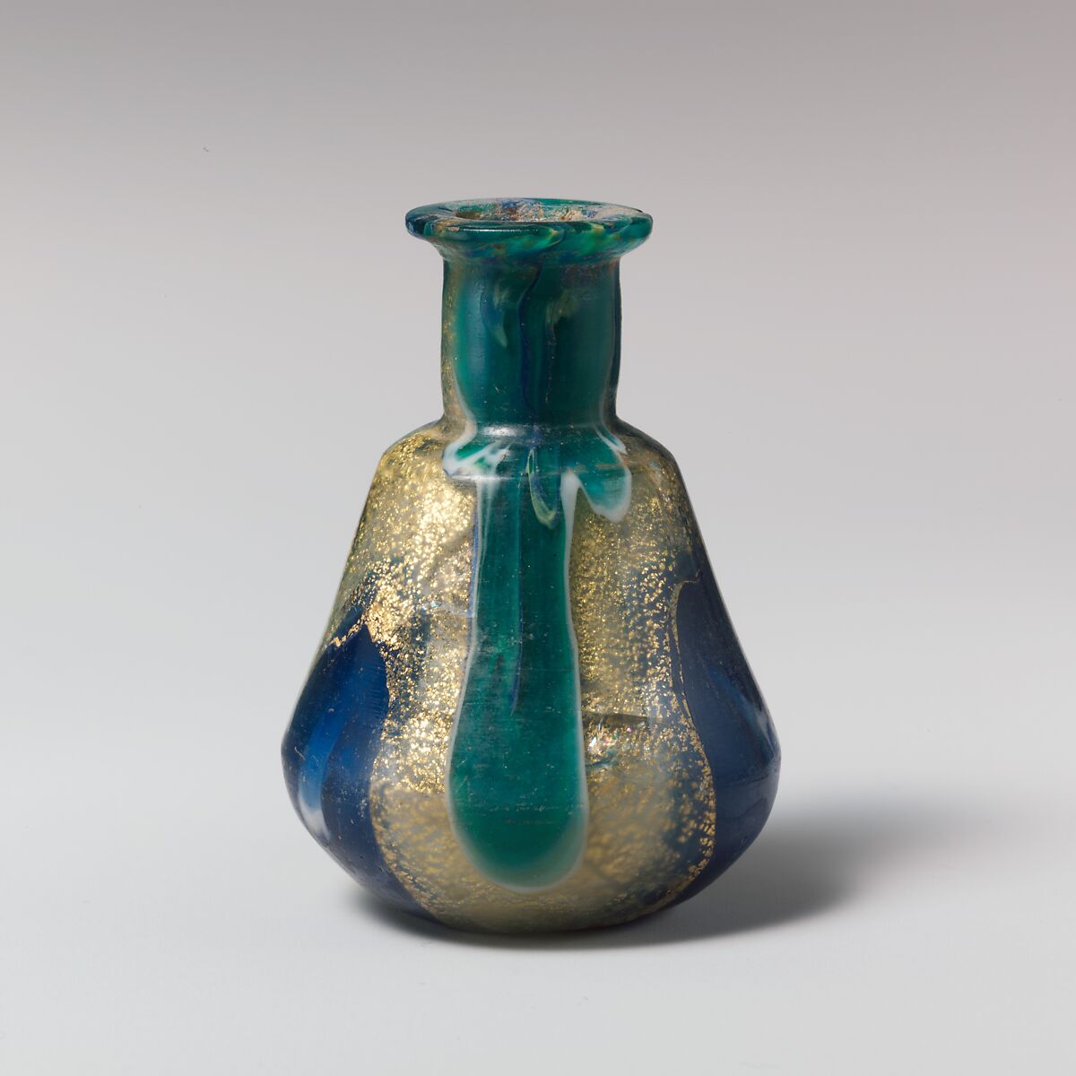 Glass gold-band mosaic bottle, Glass, Roman 