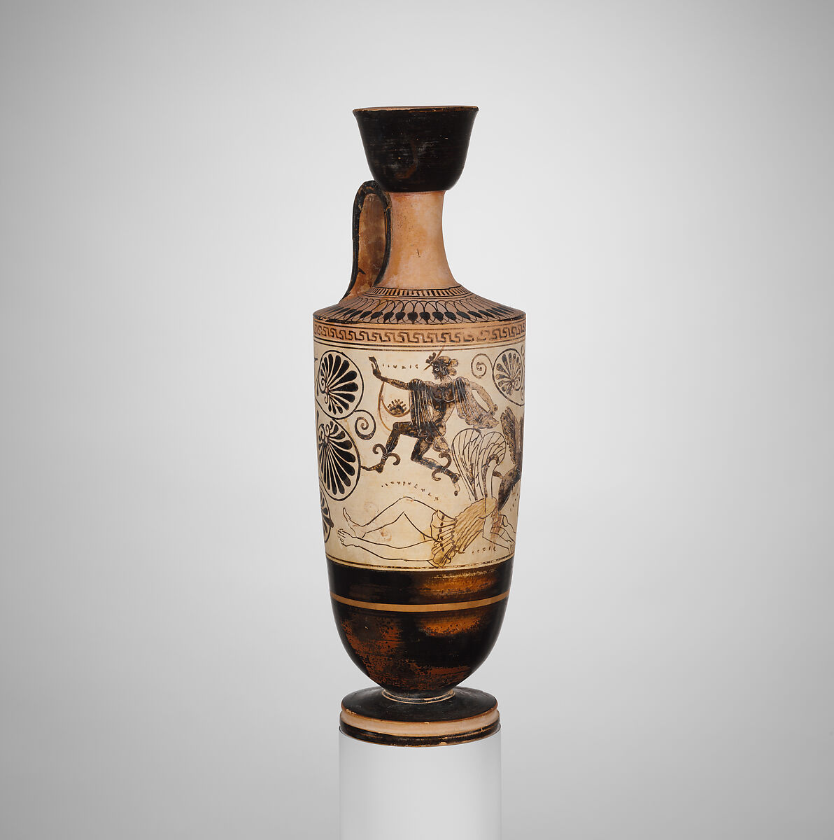 Terracotta lekythos (oil flask), Diosphos Painter, Terracotta, Greek, Attic