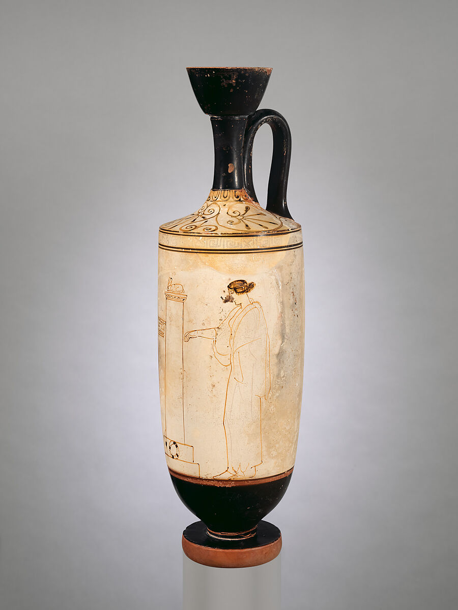Terracotta lekythos (oil flask), Terracotta, Greek, Attic