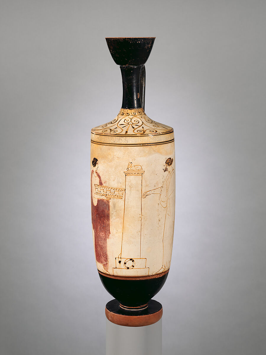 Terracotta lekythos (oil flask), Terracotta, Greek, Attic