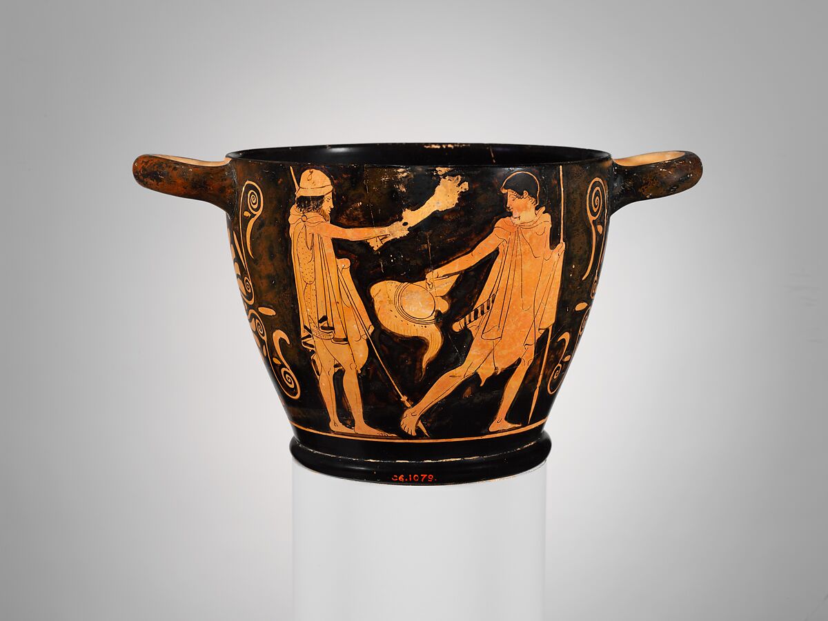 Terracotta skyphos (deep drinking cup), Attributed to the Penthesilea Painter, Terracotta, Greek, Attic