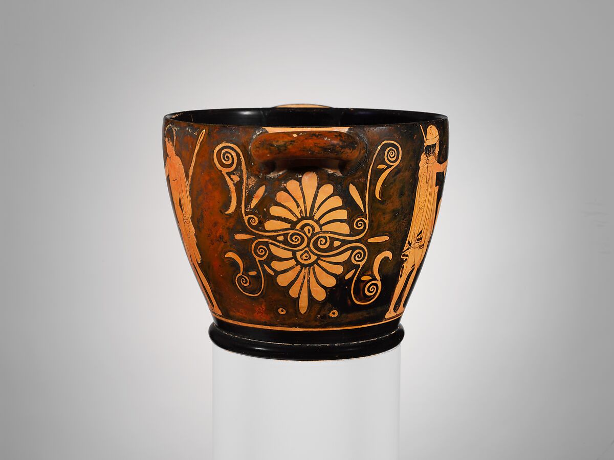 Terracotta skyphos (deep drinking cup), Attributed to the Penthesilea Painter, Terracotta, Greek, Attic