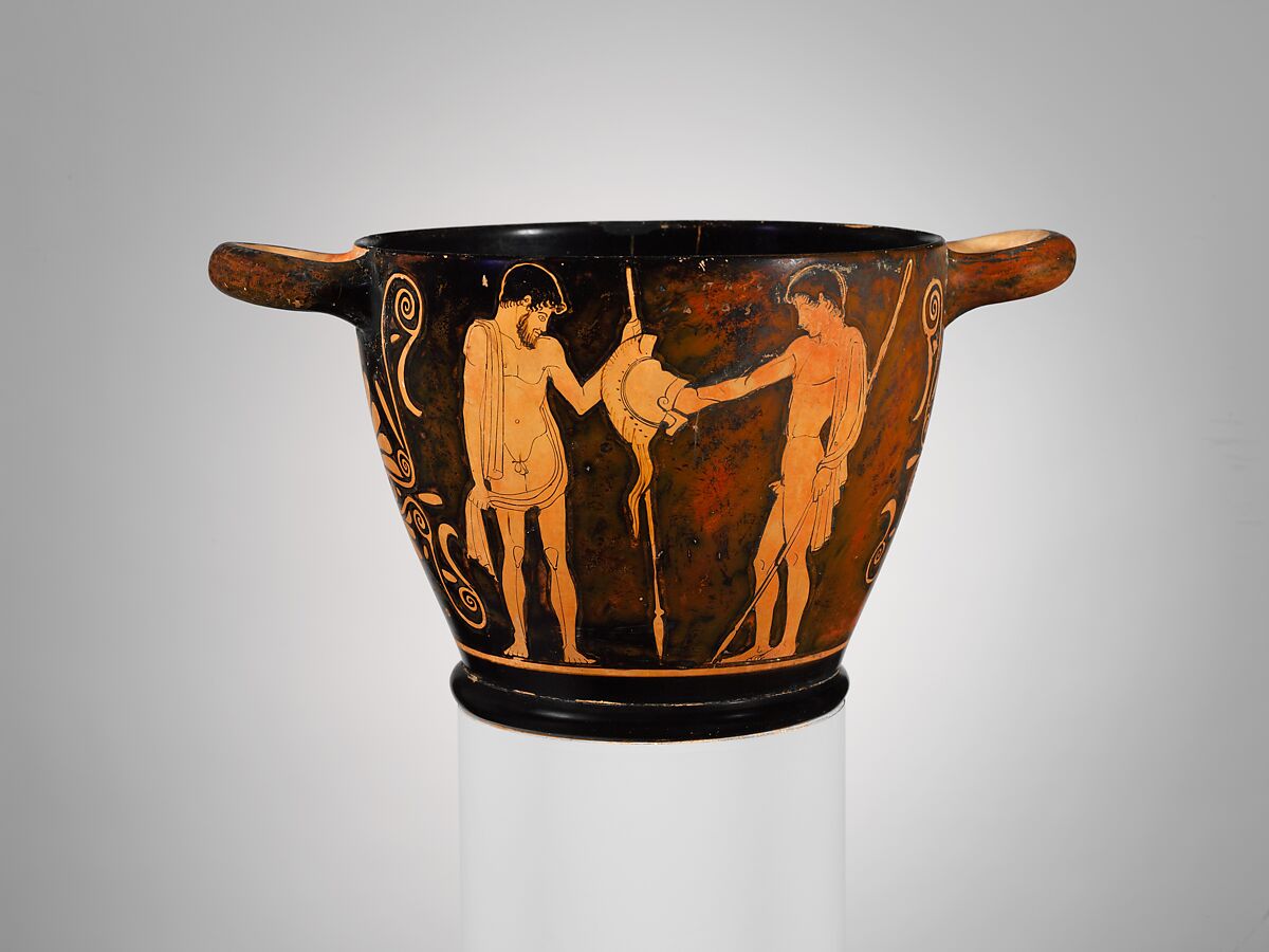 Terracotta skyphos (deep drinking cup), Attributed to the Penthesilea Painter, Terracotta, Greek, Attic 