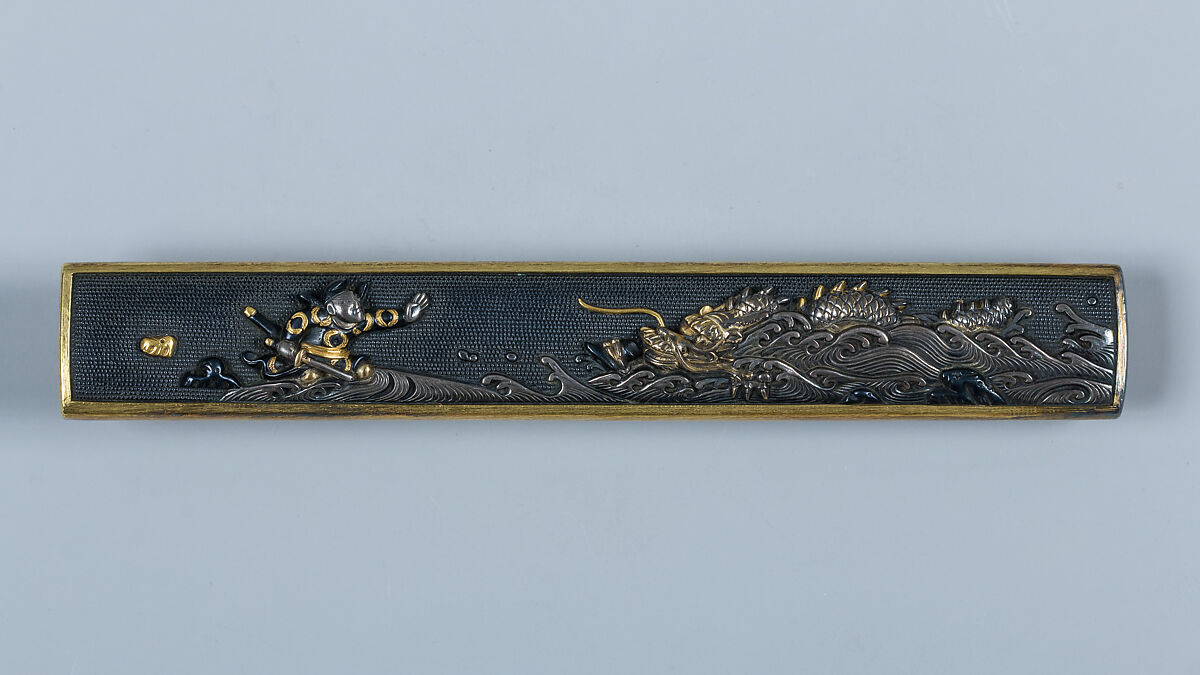 Knife Handle (Kozuka), Inscribed by Gotō Renjō (Mitsutomo) (Japanese, 1628–1708, tenth-generation Gotō master), Copper-gold alloy (shakudō), gold, silver, Japanese 