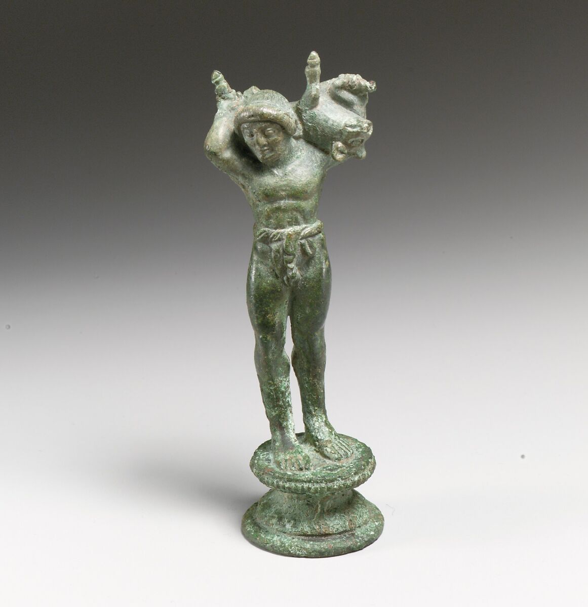 Bronze statuette of a youth carrying a pig, Bronze, Etruscan