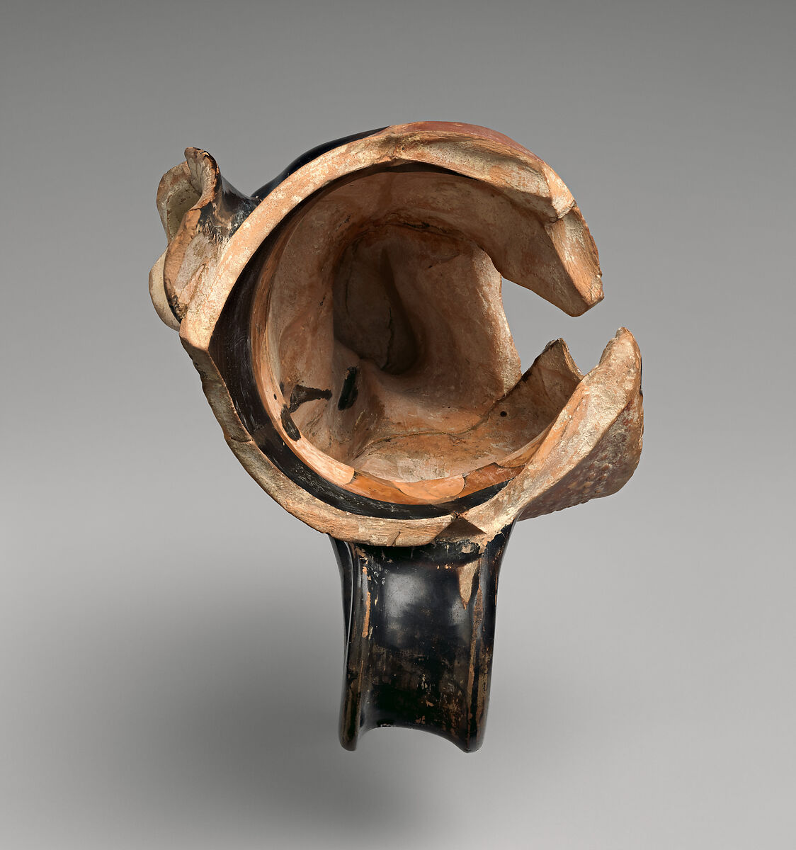 Fragmentary terracotta rhyton (vase for libations or drinking), Attributed to the manner of the Sotades Painter, Terracotta, Greek, Attic