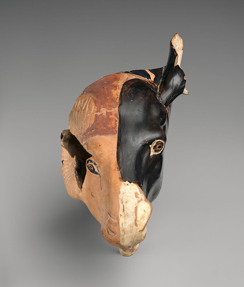 Fragmentary terracotta rhyton (vase for libations or drinking), Attributed to the manner of the Sotades Painter, Terracotta, Greek, Attic