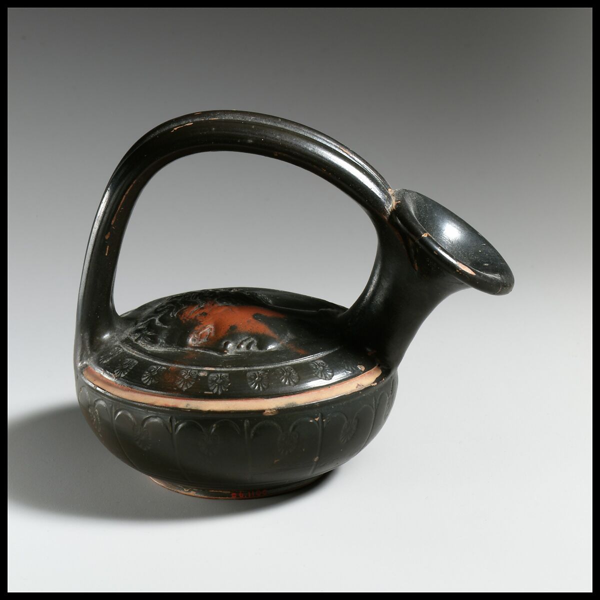 Terracotta askos (flask with a spout and handle over the top), Terracotta, Greek, South Italian, Campanian 