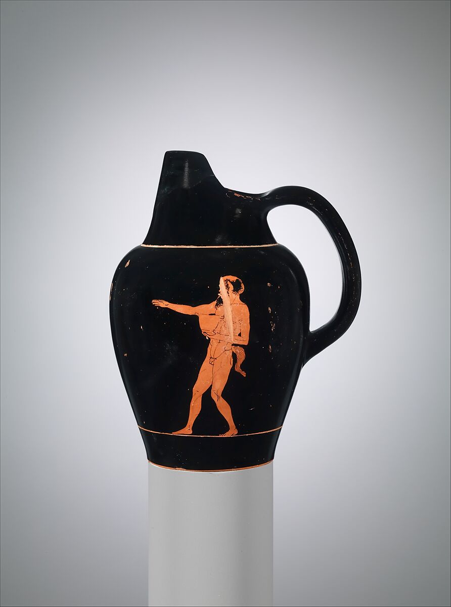 Terracotta oinochoe (jug), Attributed to the Painter of Louvre CA 1694, Terracotta, Greek, Attic 