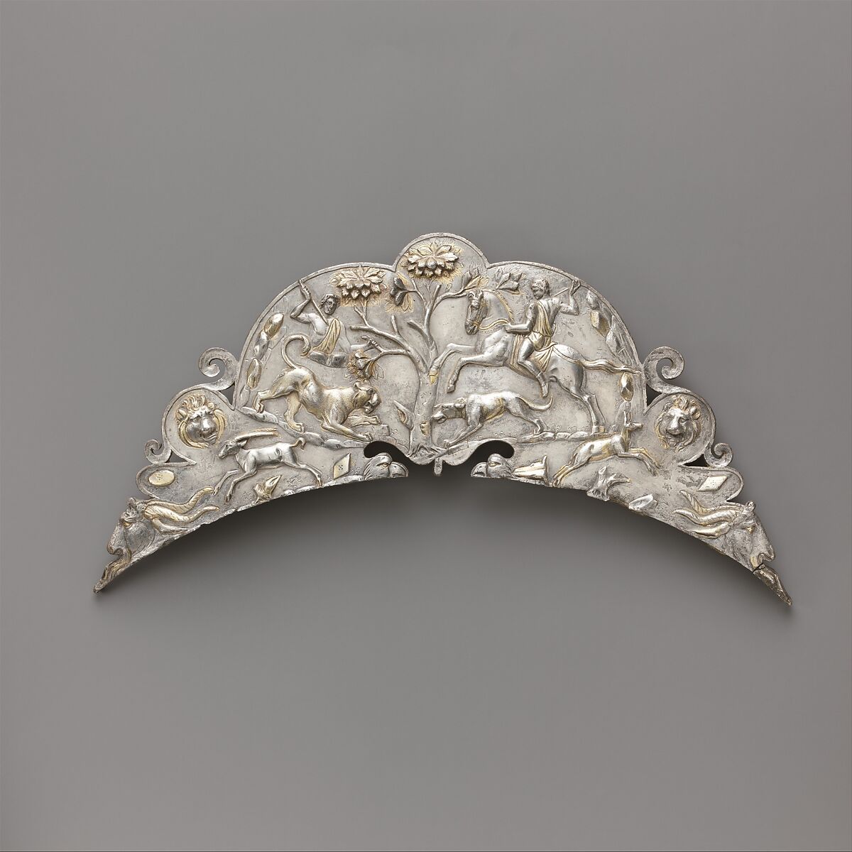 Silver handle of a large dish, Silver, gold, Roman 