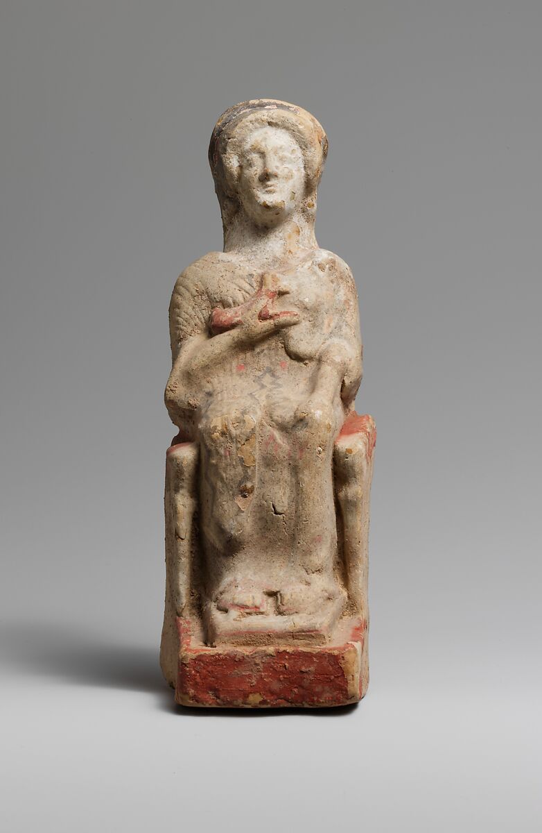 Terracotta statuette of a seated woman, Terracotta, Greek, probably Attic 