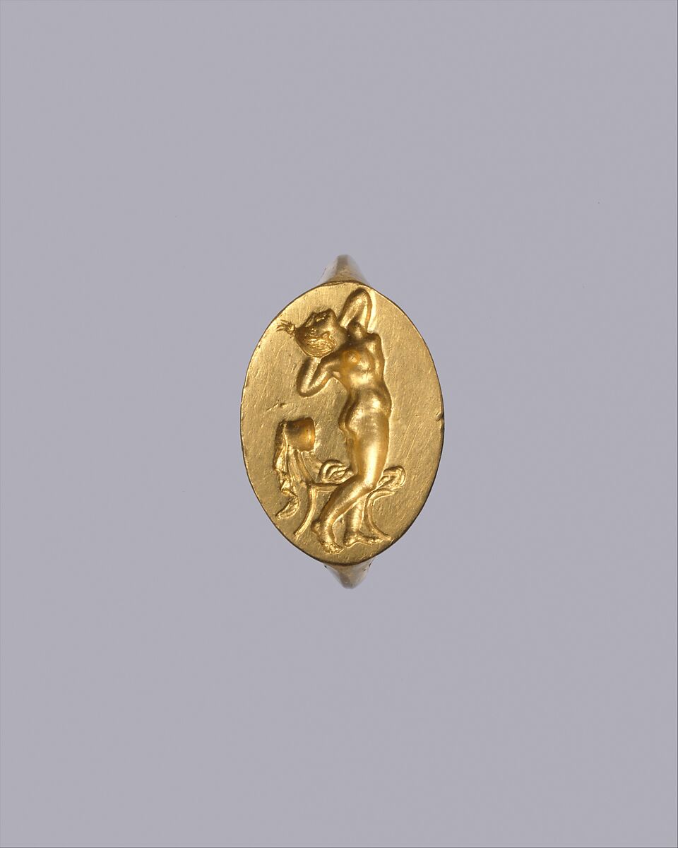 Gold ring with intaglio of a naked woman, Gold, Greek 