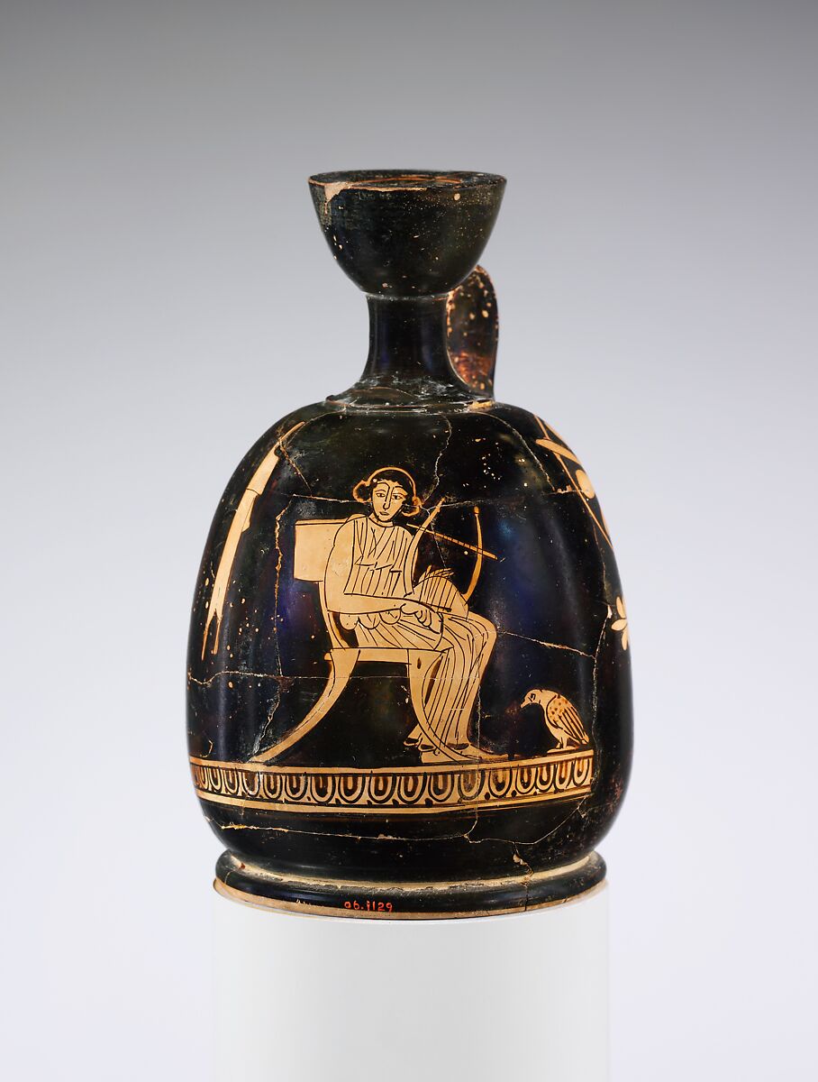 Terracotta squat lekythos (oil flask), Attributed to the Painter of Oxford 1920, Terracotta, Greek, Attic 