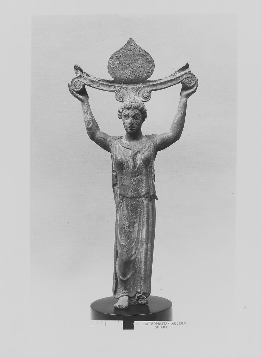 Bronze mirror stand, Bronze, iron, silver, Greek 