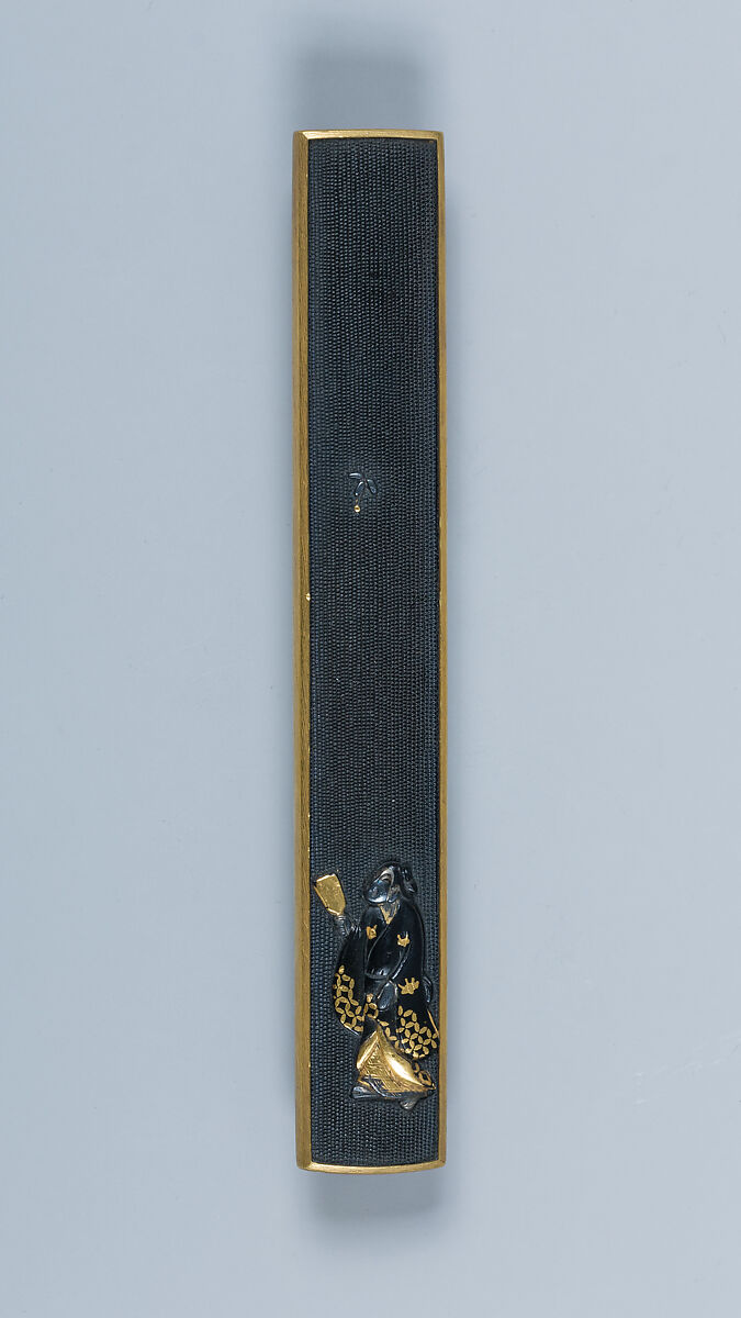 Knife Handle (Kozuka), Inscribed by Gotō Kenjō (Japanese, 1586–1663, seventh-generation Gotō master), Copper-gold alloy (shakudō), gold, silverF, Japanese 