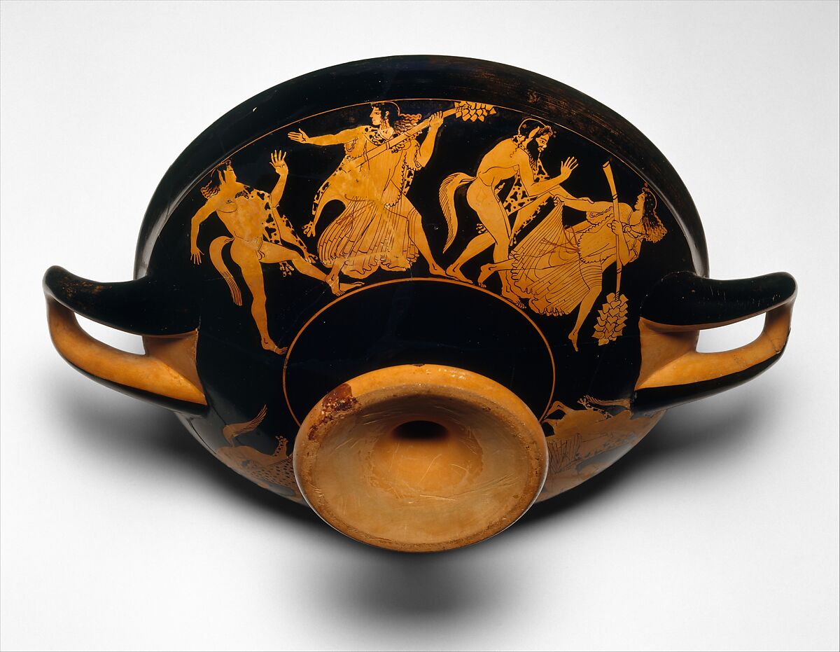 Terracotta kylix (drinking cup), Attributed to Makron, Terracotta, Greek, Attic