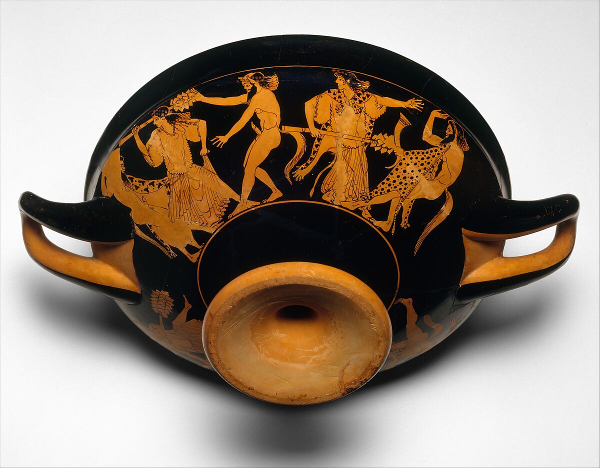 Terracotta kylix (drinking cup), Attributed to Makron, Terracotta, Greek, Attic
