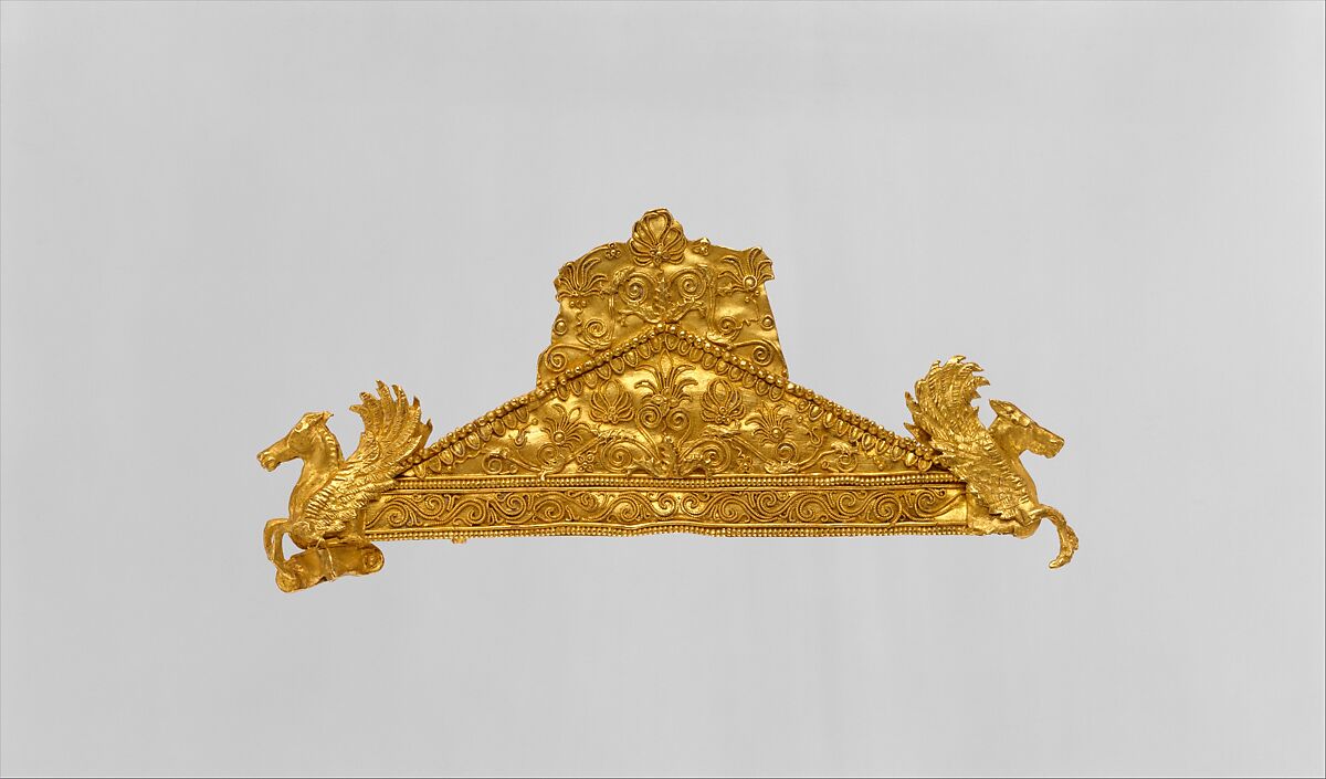 Gold pediment-shaped brooch, Gold, Greek 