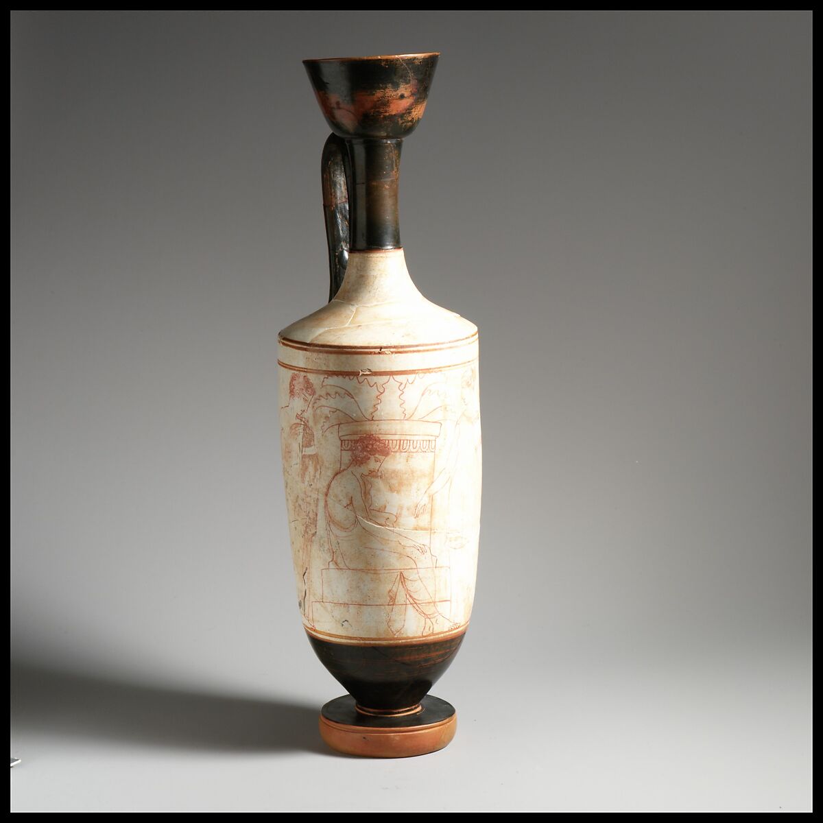 Terracotta lekythos (oil flask), Attributed to the Woman Painter, Terracotta, Greek, Attic 