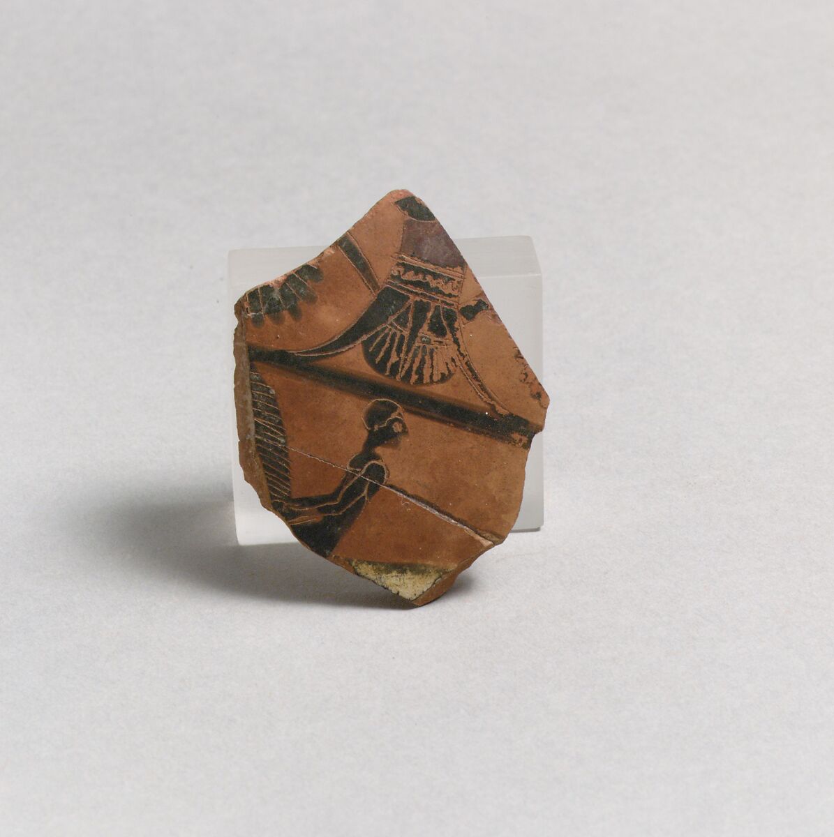 Fragment of a terracotta neck-amphora (jar), Attributed to the Prometheus Painter, Terracotta, Greek, Attic