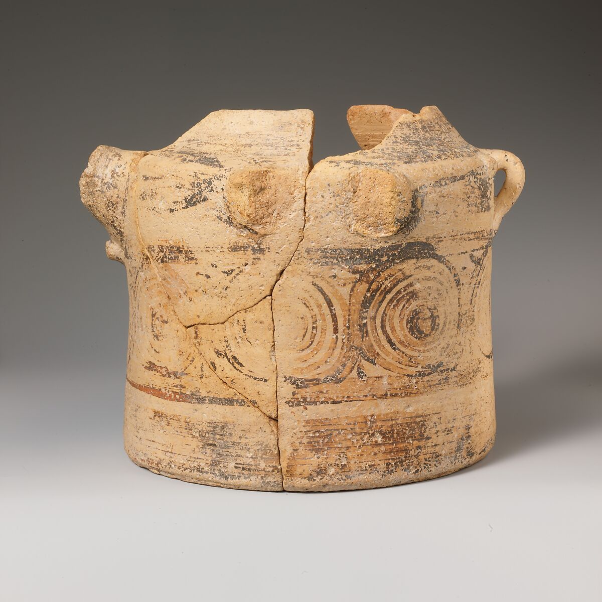 Terracotta bridge-spouted jar, Terracotta, Minoan 