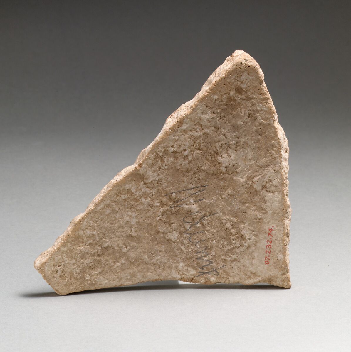 Terracotta vessel fragment with cross-hatched triangles and broad bands, Terracotta, Minoan